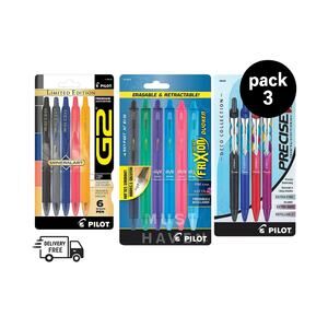 Pilot Pen Variety Set - G2, Frixion, Precise V5 RT - Pack of 3 - New